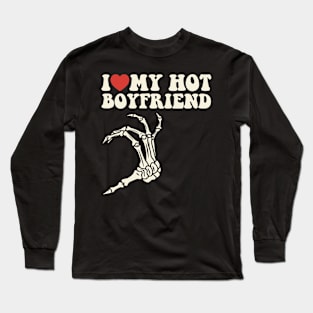 I Love My Hot Boyfriend I Heart My Hot BF Couple Valentines Long Sleeve T-Shirt